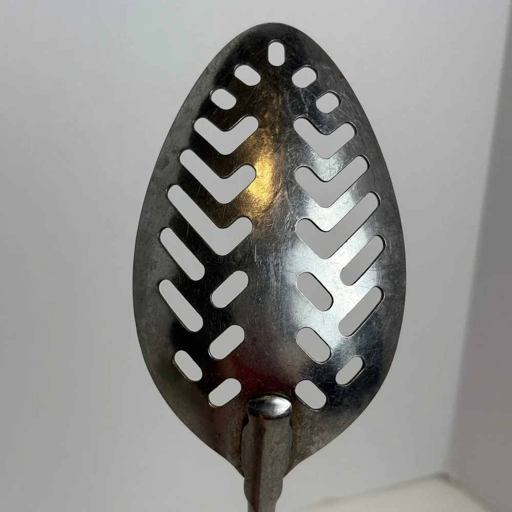 Ekco Eterna Vintage Slotted Spoon Stainless Steel Wood Handle Made in USA